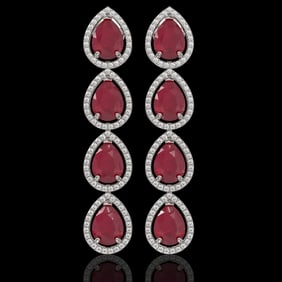 16.01 ctw Ruby & Diamond Micro Pave Halo Earrings 10k White Gold