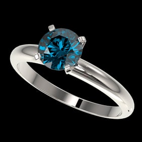 1.29 ctw Certified Intense Blue Diamond Engagment Ring 10k White Gold