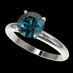 2 ctw Certified Intense Blue Diamond Engagment Ring 10k White Gold