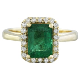 Emerald Diamond Ring 14K Yellow Gold