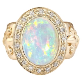 Opal Diamond Ring 14K Yellow Gold