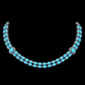 29.16 ctw Turquoise & Diamond Necklace 14K White Gold
