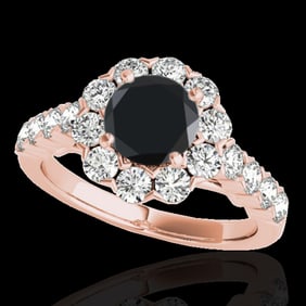 2.35 ctw Certified VS Black Diamond Solitaire Halo Ring 10k Rose Gold