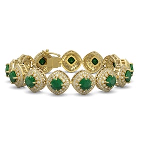 37.35 ctw Emerald & Diamond Victorian Bracelet 14K Yellow Gold