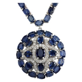 Natural Sapphire Diamond Necklace In 14