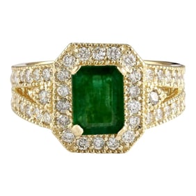 Natural Emerald Diamond Ring In 14