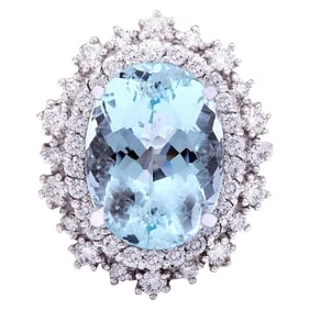 Aquamarine Diamond Ring 14K White Gold