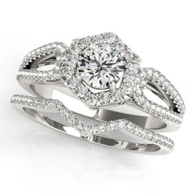 1.60 ctw Certified VS/SI Diamond 2pc Wedding Set Halo 14k White Gold