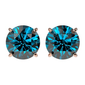 2.50 ctw Certified Intense Blue Diamond Stud Earrings 10k Rose Gold