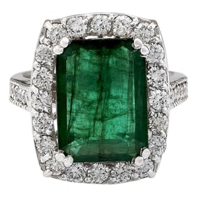 Emerald Diamond Ring 14K White Gold
