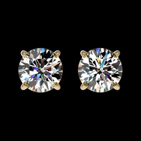 1.09 ctw Certified Quality Diamond Stud Earrings 10k Yellow Gold
