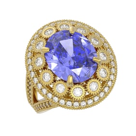 6.96 ctw Certified Tanzanite & Diamond Victorian Ring 14K Yellow Gold