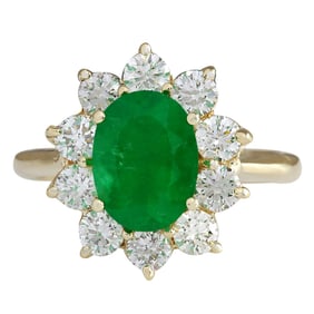 3.08 CTW Emerald 18K Yellow Gold Diamond Ring