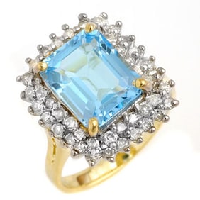 5.10 ctw Blue Topaz & Diamond Ring 14k Yellow Gold