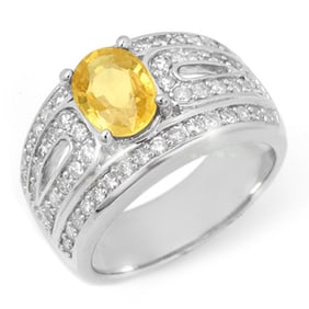3.04 ctw Yellow Sapphire & Diamond Ring 18k White Gold