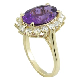 Natural Amethyst Diamond Ring In 14
