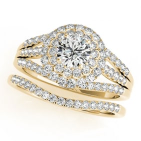 1.41 ctw Certified VS/SI Diamond 2pc Wedding Set Halo 14k Yellow Gold