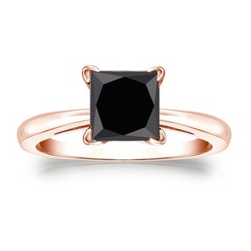 Natural 2.00 CTW Black Diamond Solitaire Ring 18K Rose Gold