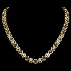 20.35 ctw Black & Diamond Micro Pave Necklace 18K Yellow Gold