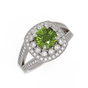 2.39 ctw Certified Tourmaline & Diamond Victorian Ring 14K White Gold