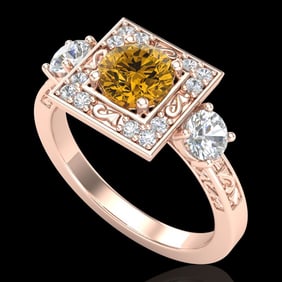 1.55 ctw Intense Fancy Yellow Diamond Art Deco Ring 18k Rose Gold