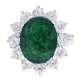 Exquisite Natural Emerald Diamond Ring In