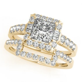 2.02 ctw Certified VS/SI Princess Diamond 2pc Set Halo 14k Yellow Gold