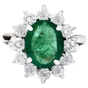Natural Emerald Diamond Ring In 14