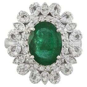 Emerald Diamond Ring 14K White Gold