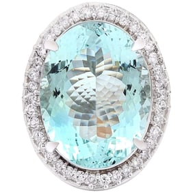 27.82 CTW Aquamarine 18K White Gold Diamond Ring
