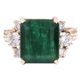 Emerald Diamond Ring 14K Yellow Gold