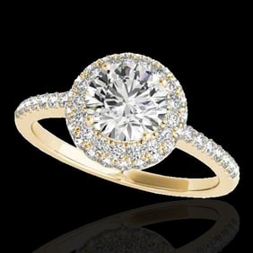 2.15 ctw Certified Diamond Solitaire Halo Ring 10k Yellow Gold