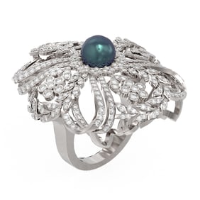 3.23 ctw Diamond & Pearl Ring 18K White Gold
