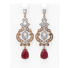 12.64 ctw Ruby & Diamond Earrings 18K Rose Gold