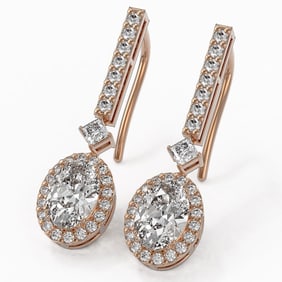 2.4 ctw Oval Cut Diamond Designer Earrings 18K Rose Gold