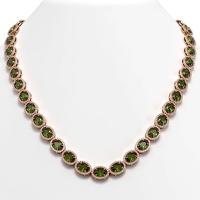49.46 ctw Tourmaline & Diamond Micro Pave Halo Necklace 10k Rose Gold