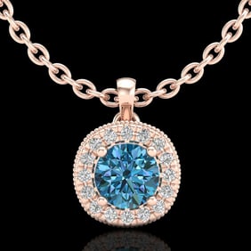 1.1 ctw Fancy Intense Blue Diamond Art Deco Necklace 18k Rose Gold