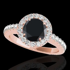 1.65 ctw Certified VS Black Diamond Solitaire Halo Ring 10k Rose Gold