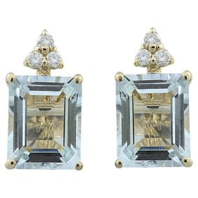 Aquamarine 14K Yellow Gold Diamond Earrings