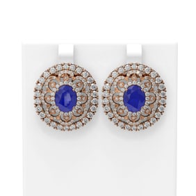 13.11 ctw Sapphire & Diamond Earrings 18K Rose Gold