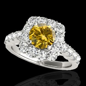 2.5 ctw Certified SI/I Fancy Intense Yellow Diamond Ring 10k White Gold