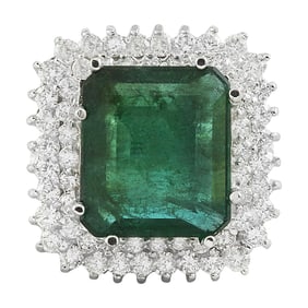 Emerald Diamond Ring 14K White Gold