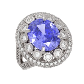 6.96 ctw Certified Tanzanite & Diamond Victorian Ring 14K White Gold