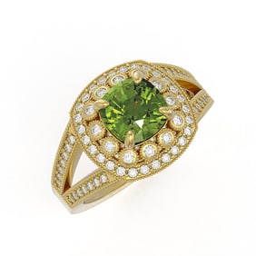 2.39 ctw Certified Tourmaline & Diamond Victorian Ring 14K Yellow Gold