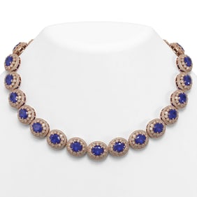 111.75 ctw Sapphire & Diamond Victorian Necklace 14K Rose Gold