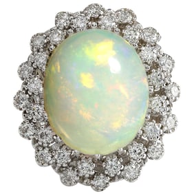 Natural Opal Diamond Ring In 14
