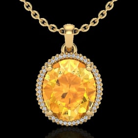 10 ctw Citrine & Micro Pave VS/SI Diamond Necklace 18k Yellow Gold