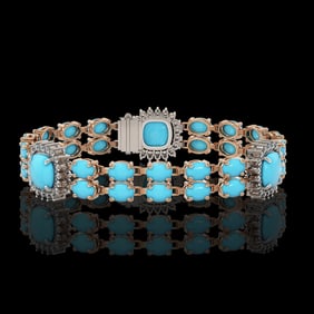 15.27 ctw Turquoise & Diamond Bracelet 14K Rose Gold