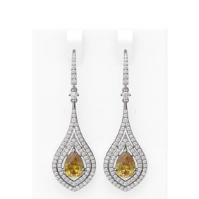 9.75 ctw Canary Citrine & Diamond Earrings 18K White Gold