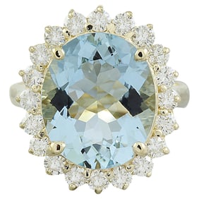 Natural Aquamarine Diamond Ring in 14